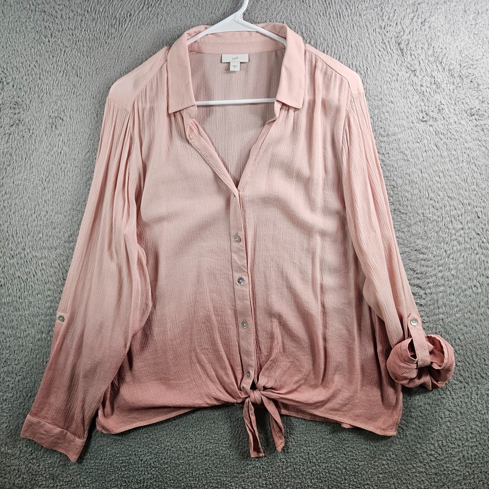 J Jill Shirt Top Women Large Button Up Long Sleeve Ombre Peach Lightweight